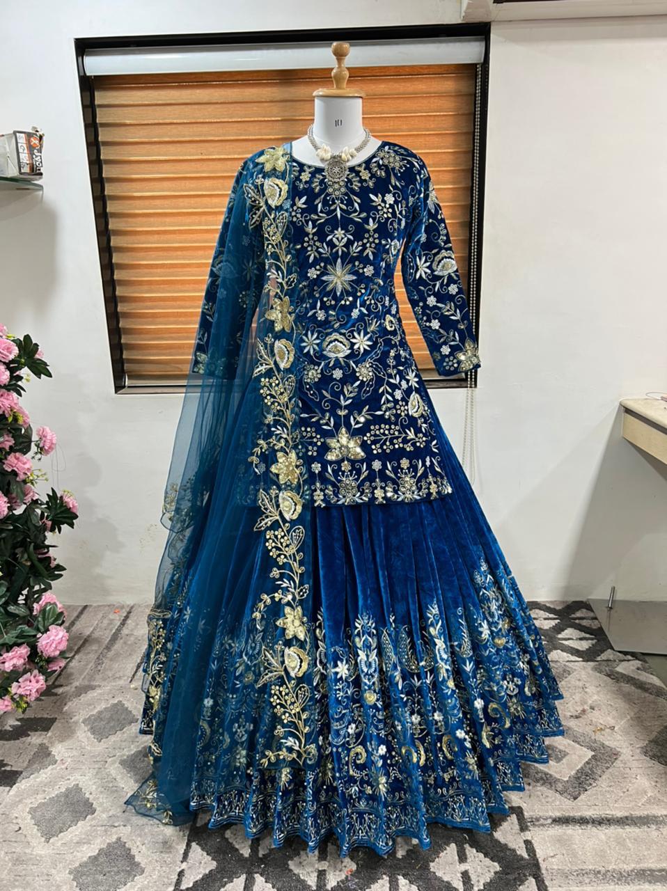 Sr 1487 Embroidery Velvet Designer Lehenga Choli Catalog
